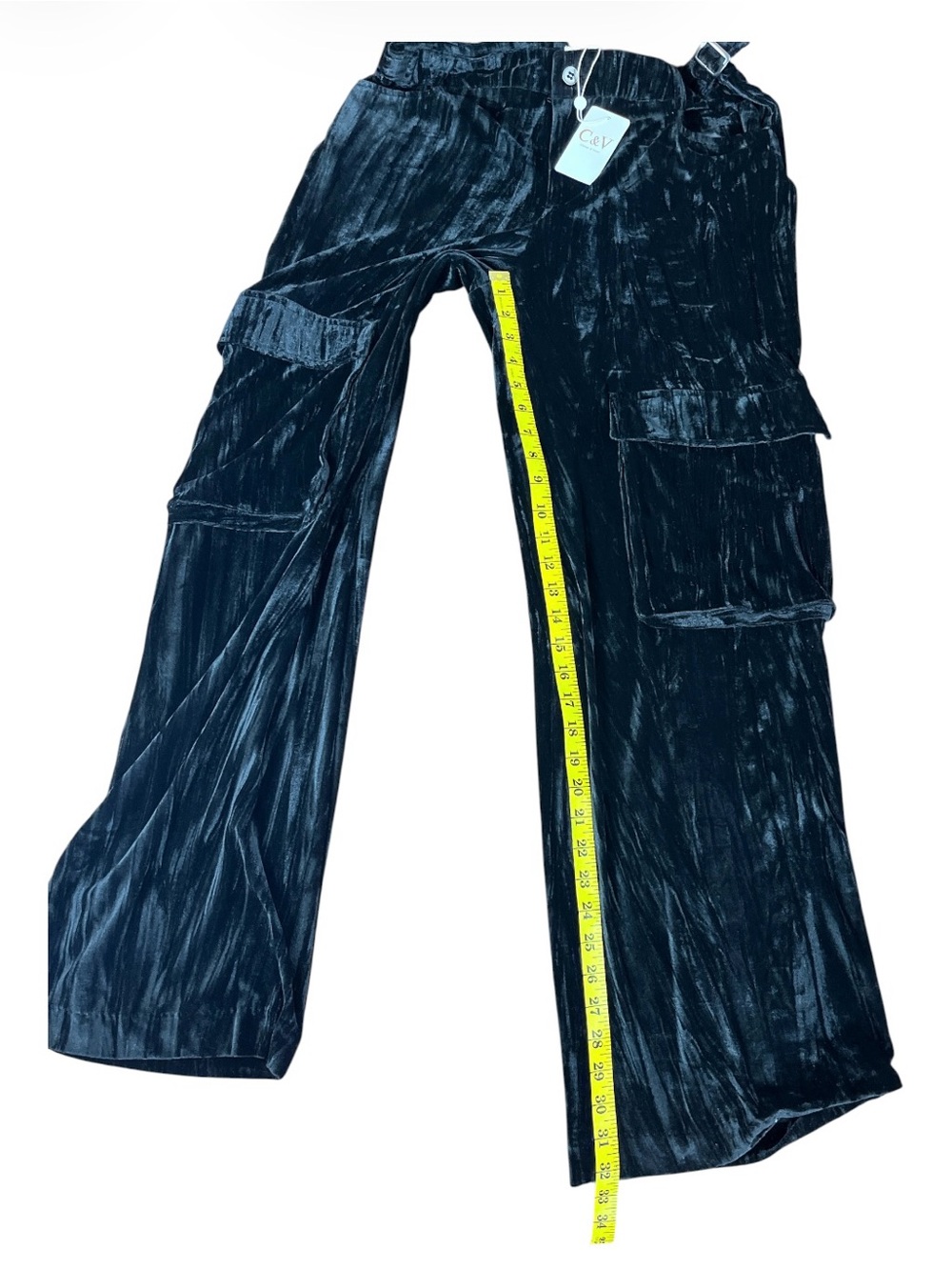 NWT C&V Cloth & Vine Black Crushed Velvet Wide Leg Cargo Pants Size M - Picture 2 of 5